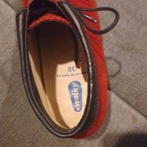 Wolky Stacked Red Platform Stacked Heeled Bootie w/Black Collar US 7.5 EU 38 - Picture 7 of 8